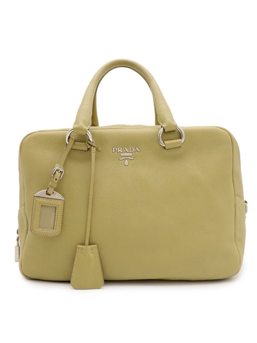 Prada Mini Boston Bag Leather Light Green Yellow Gold